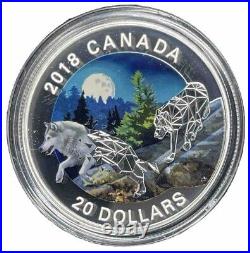2018 Canada 1oz Fine Silver $20 Geometric Fauna Grey Wolves #27-18