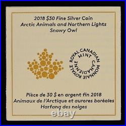 2018 Canada $30 Arctic Animals / Northern Lights Snowy Owl. 999 Silver Colorized