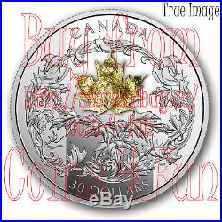 2018 Canada Golden Maple Leaf 2 oz $30 Pure Silver Coin with 18 kt Gold Maple Leaf