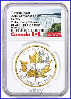 2018 Canada Icons Caribou Piedfort 1 oz Silver Gilt $25 NGC PF69 UC ER SKU52283