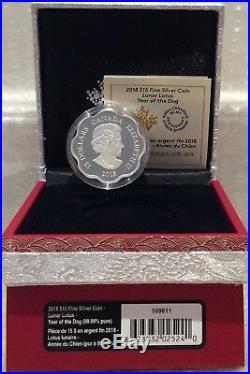 2018 Canada Lunar Lotus Year of the Dog $15 Pure Silver Proof Coin