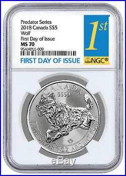 2018 Canada Predator Series Wolf 1 oz Silver $5 Coin NGC MS70 FDI SKU53492