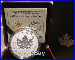 2018 Canada's Silver Incuse Maple Leaf 30th Anniversary $20 1OZ Silver Coin SML