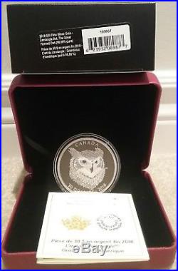 2018 Great Horned Owl Zentangle Art $30 2OZ Silver Proof Coin Canada Mintage4000