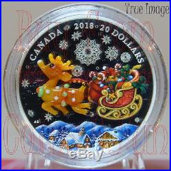 2018 Holiday Reindeer 1 oz $20 Venetian Murano Glass Pure Silver Coin Canada