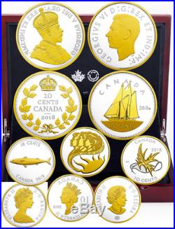 2018 Legacy of the Dime Pure Silver Gold Plated Proof 5-Coins Set Canada