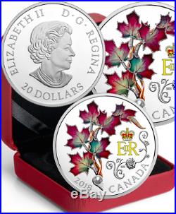 2018 Maple Leaves Brooch $20 1OZ Silver Coin Canada HerMajesty Queen ElizabethII