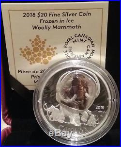2018 Woolly Mammoth Frozen in Ice $20 1OZ Pure Silver Proof Coloured Coin Canada