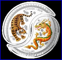 2018 Yin and Yang Tiger and Dragon $20 (2x$10) Pure Silver Split Coin Canada