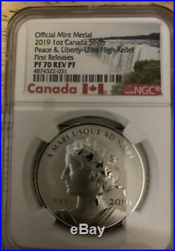 2019 1Canada Silver Peace & Liberty Ultra High Relief First Release PF 70 REV PF