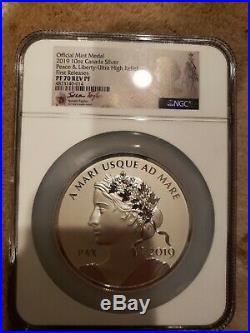2019 Canada 10 Oz Silver Peace & Liberty Ultra High Relief NGC double signed
