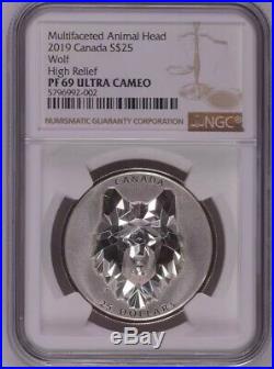 2019 Canada 1oz Multifaceted Animal Head Wolf Silver Proof Coin NGC PF69