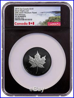 2019 Canada 2 oz Silver Maple Leaf Rhodium Plated $10 NGC PF70 FR Black SKU55658