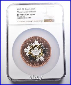 2019 Canada 50 Dollars Gilt Silver Maple Leaves In Motion PF70 UCAM NGC 4416