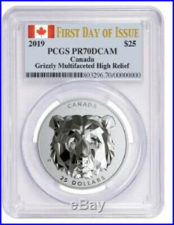 2019 Canada Silver Grizzly Multifaceted High Relief PCGS PR70 First Day of Issue