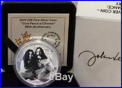 2019 Give Peace a Chance $20 1OZ Silver Proof Coin Canada, Yoko Ono, John Lennon