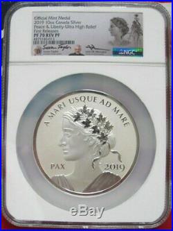 2019 NGC PF70 CANADA 10 oz SILVER PEACE & LIBERTY ULTRA HIGH RELIEF DUAL SIGNED