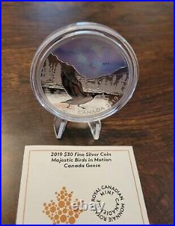 2019 Two Ounce $30 Majestic Birds in Motion Holographic Canada Geese Silver Coin