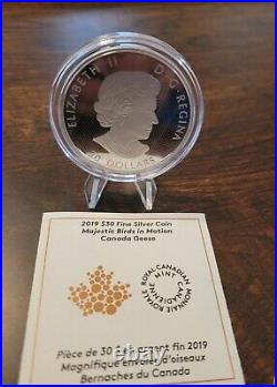 2019 Two Ounce $30 Majestic Birds in Motion Holographic Canada Geese Silver Coin