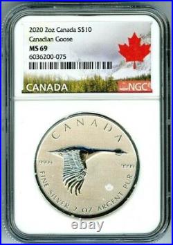 2020 $10 Canada 2 Oz. 9999 Silver Flying Canadian Goose Ngc Ms69 Extra Thick