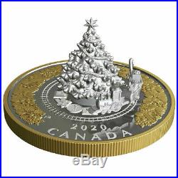 2020 CANADA $50 CHRISTMAS TREE with MOVING TRAIN 3D SCULPTURE 5 Oz. GILDED SILVER