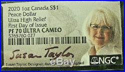 2020 CANADA S$1 PEACE DOLLAR UHR 1 Oz Silver NGC PF70 FDI with Designer Signature