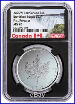 2020 W Canada 1 oz Burnished Silver Maple Leaf $5 NGC MS70 FR WithCOA Blk SKU59505