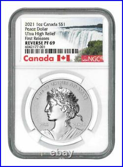 2021 Canada 1 oz Silver Peace Dollar Ultra High Relief Reverse NGC PF69 FR