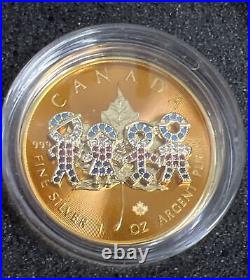 2021 Canada $5 Big Family Gold Bejeweled 1 Oz Silver Coin & COA