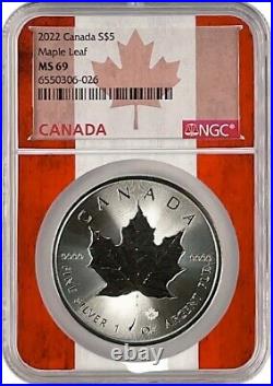 2022 Canada 1oz Silver Maple Leaf NGC MS69 Flag Core 10 Pack withCase