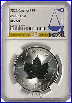 2022 Canada 1oz Silver Maple Leaf NGC MS69 NGC 35th Label 10 Pack withCase