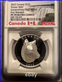 2022 Canada Timber Wolf Extra High Relief 1 oz Silver $25 NGC PF70 UC FR BC