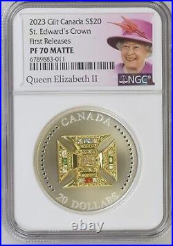 2023 $20 Canada 1oz Silver Gilt Proof Ngc Pf70 St. Edwards Crown Queen Elizabeth