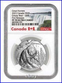 2023 Canada Great Hunters Grizzly UHR 1-oz Silver Proof $20 NGC PF70 UC FR