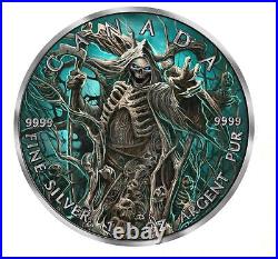 2023 Canada Grim Reaper Armageddon VI Maple Leaf 1oz Silver Ruthenium Coated