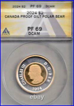 2024 $2 Canada Gilt Silver Proof Toonie Anacs Pf69 New Effigy