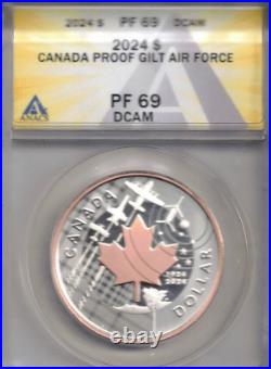 2024 Canada Silver Gilt Rose Gold Dollar Proof Anacs Pf69 Maple Leaf Air Force