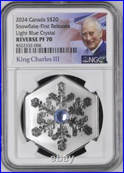 2024 Canada Snowflake Light Blue Crystal $20 1 oz Silver Proof Coin NGC PF 70 FR