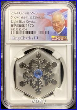 2024 Canada Snowflake Light Blue Crystal $20 1 oz Silver Proof Coin NGC PF 70 FR
