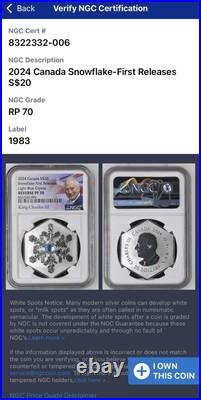 2024 Canada Snowflake Light Blue Crystal $20 1 oz Silver Proof Coin NGC PF 70 FR