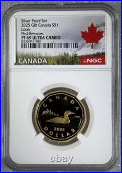 2025 $1 Canada Gilt. 9999 Silver Proof Loonie Ngc Pf69 Ucam Loon First Releases