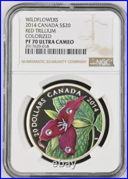 20 Dollars 2014 Canada Red Trillium Silver Proof Ngc Pf70