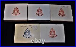 5 Pcs, Canada Silver $1 Coins. 4 Commemorative & 1 Rcmp, In Leather Cases