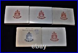 5 Pcs, Canada Silver $1 Coins. 4 Commemorative & 1 Rcmp, In Leather Cases