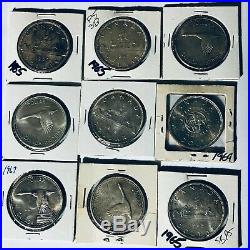(9) Canadian Silver Dollars 5.4 OZT Mixed years 1962-1967. Mostly UNC