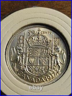 AU PL CAM type Uncirculated 1937 CANADA 50 cents. 800 Silver with Lined holder AU PL CAM type Uncirculated 1937 CANADA 50 cents. 800 Silver with Lined holder