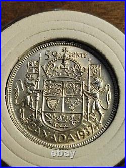 AU PL CAM type Uncirculated 1937 CANADA 50 cents. 800 Silver with Lined holder AU PL CAM type Uncirculated 1937 CANADA 50 cents. 800 Silver with Lined holder