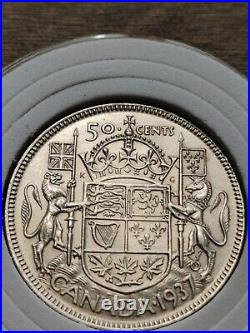 AU PL CAM type Uncirculated 1937 CANADA 50 cents. 800 Silver with Lined holder AU PL CAM type Uncirculated 1937 CANADA 50 cents. 800 Silver with Lined holder