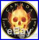 BURNING MAPLE SKULL Fire Black Ruthenium Gold 1 Oz Silver Coin 5$ Canada 2015