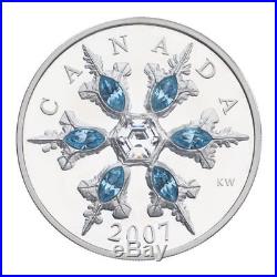 Blue Crystal Snowflake 2007 Canada $20 Sterling Silver Coin WithBox & COA